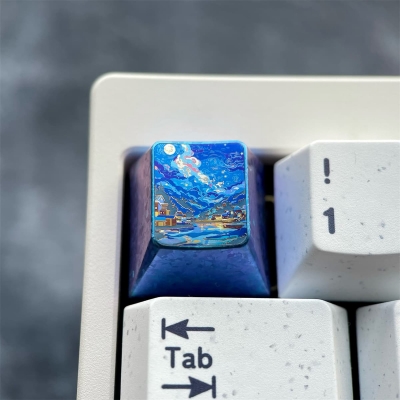 1U Ice Crystal Anodizing Color Ti-alloy Artisan Keycaps Precision Pointillism for Mechanical Keyboard -Bay Under Moon